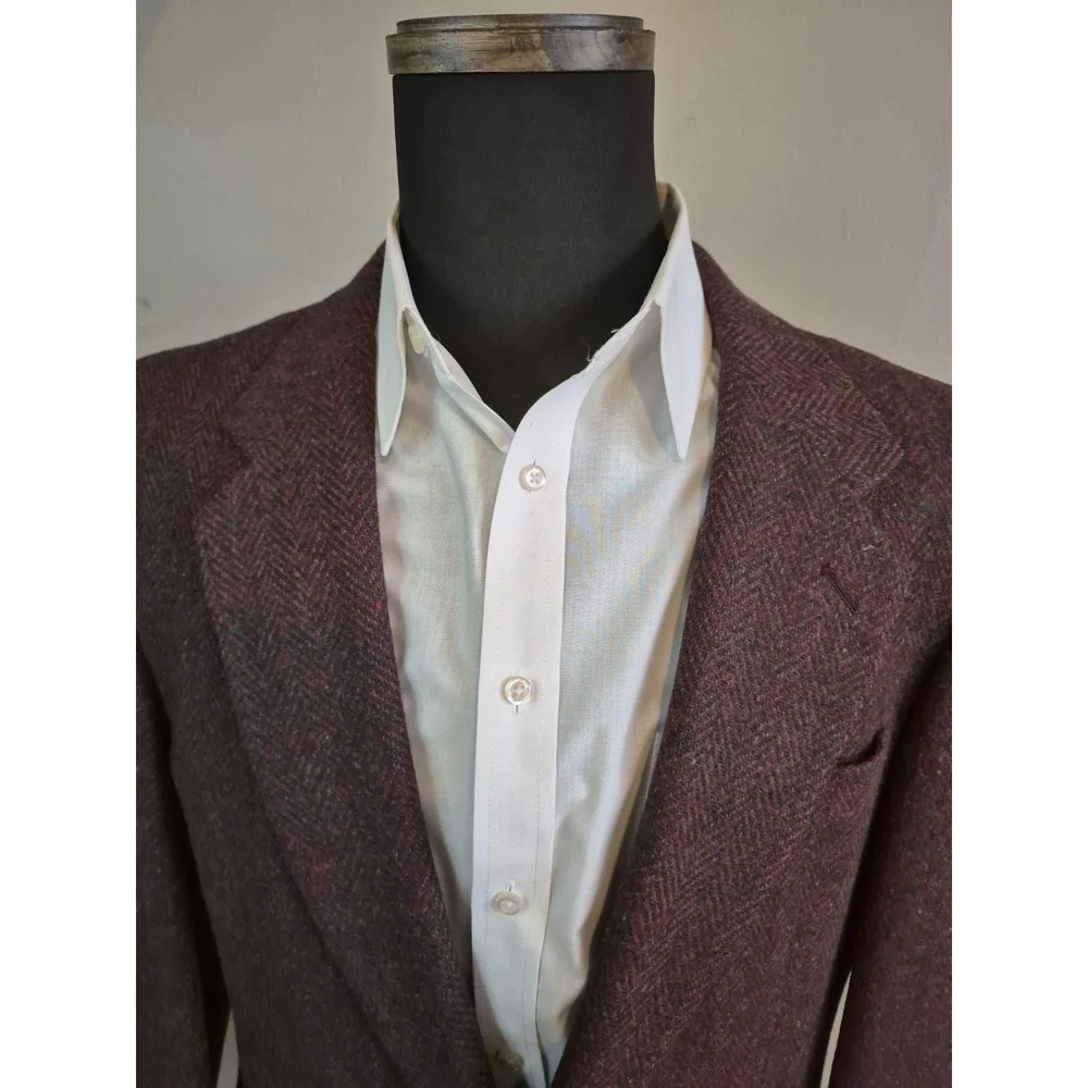 Oxonian Vintage Mens Herringbone Tweed Sports Coat 39L Mauve 2 Button P601